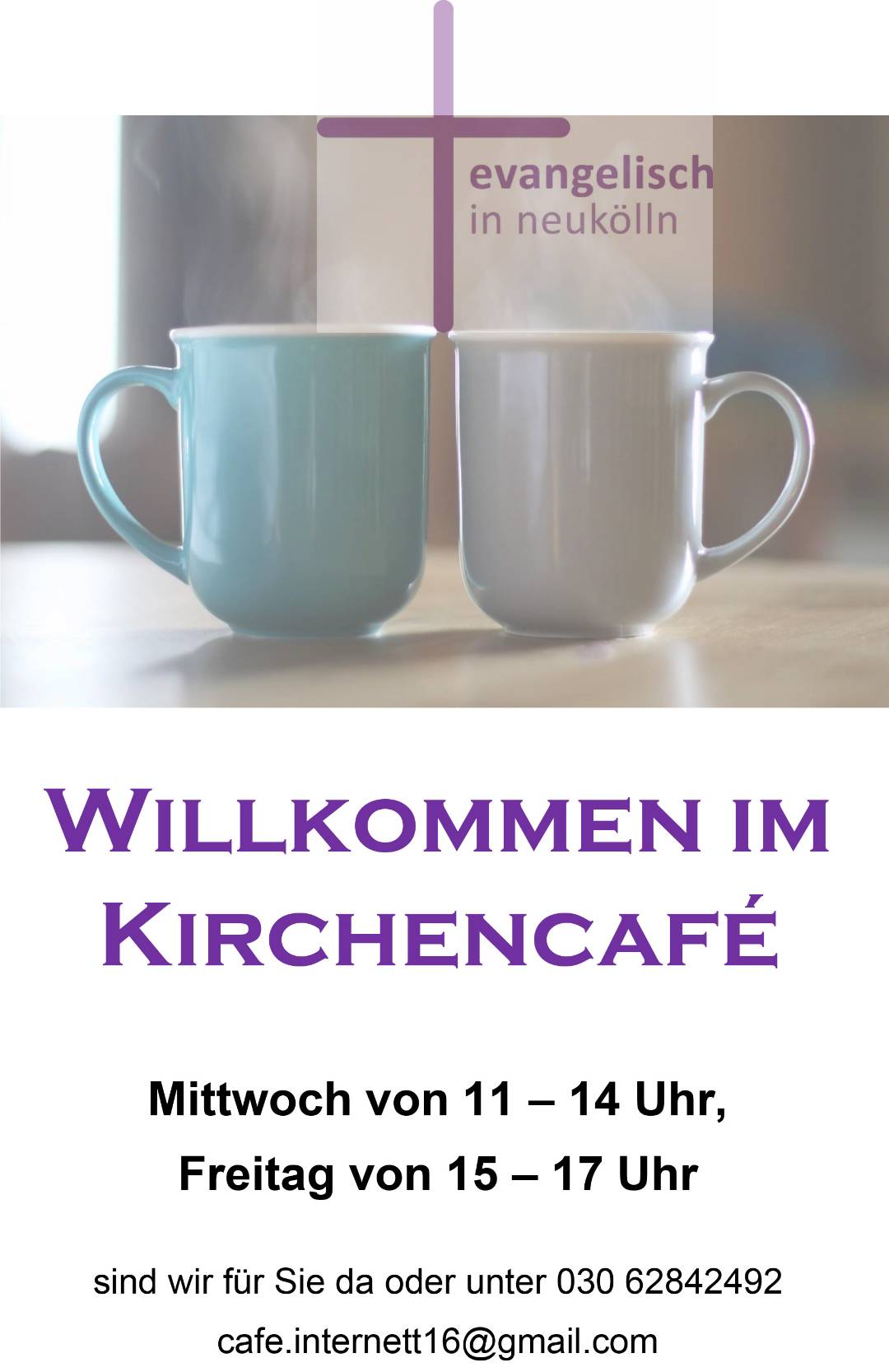 Kirchen-Plakat mit 2 Tassen für das Kirchencafe
